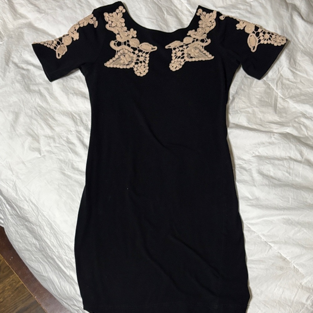 FARM Rio Black Mini Dress with Cream Lace